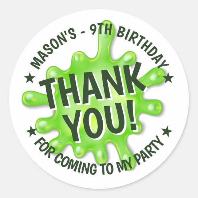 Slime Party Thank You Classic Round Sticker (Front)
