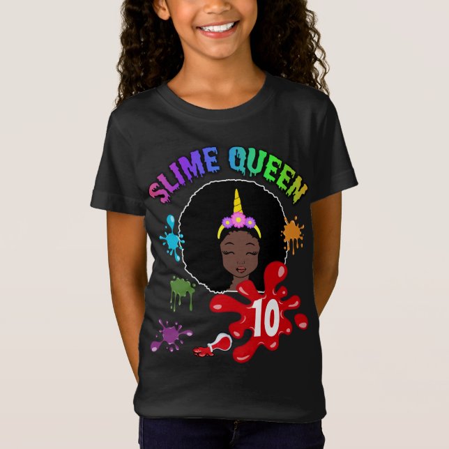 Slime Queen Afro American Birthday Girl Custom T-Shirt (Front)