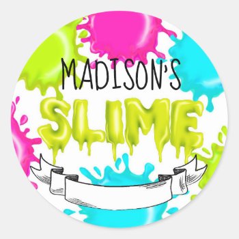 Slime Stickers  Slime Labels  Slime Favors Classic Round Sticker by LittlebeaneBoutique at Zazzle