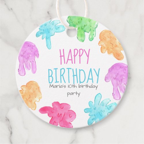 Slime theme kid birthday favor tag