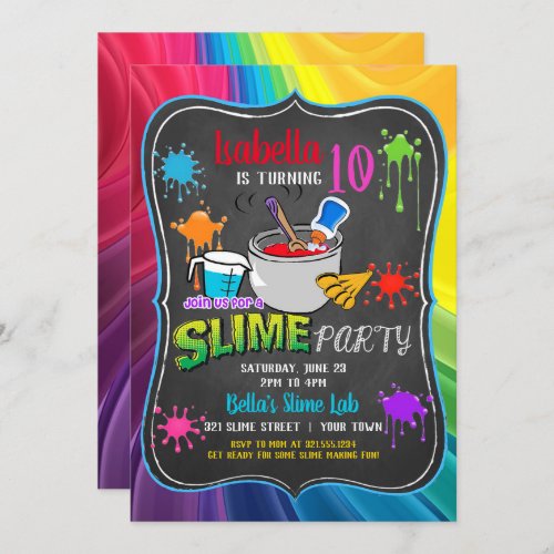 Slime Time Primary Rainbow Birthday Party Invitati Invitation