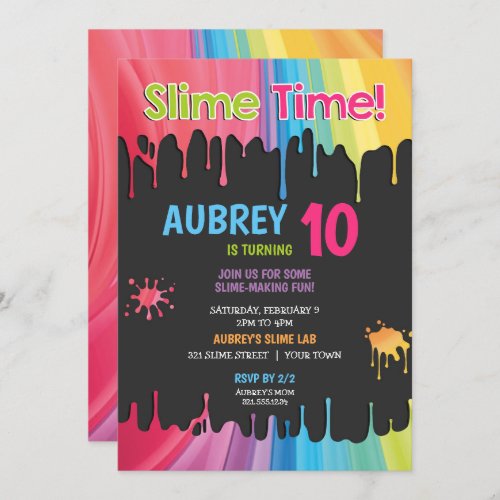 Slime Time Rainbow Birthday Party Invitation