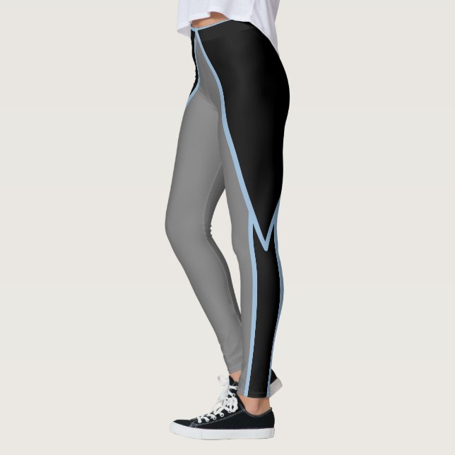 Slimming Black Gray and Blue Leggings (Left)