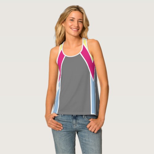 Slimming Fushia Yellow Gray and Blue Tank Top