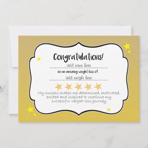 Slimming Group Club Gold Star Award Certificate Card