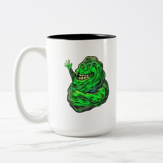 Slimy Green Ghost! Two-Tone Coffee Mug (Left)