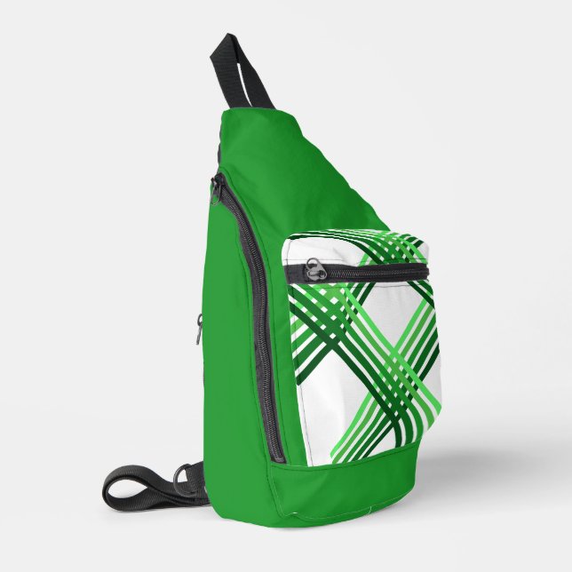 Sling Bag - Green Stripes Crossed  (Left Corner)