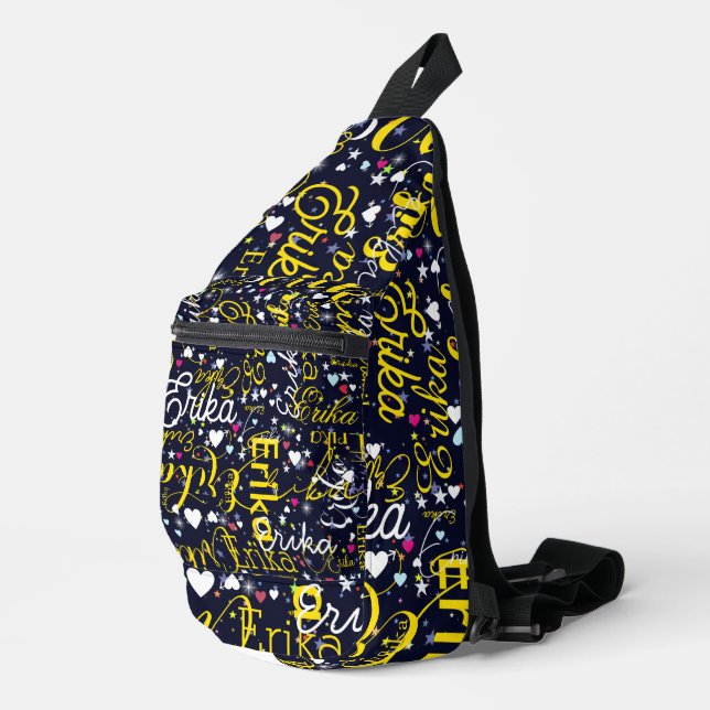 Sling Bag Women name, hearts and stars (Right Corner)