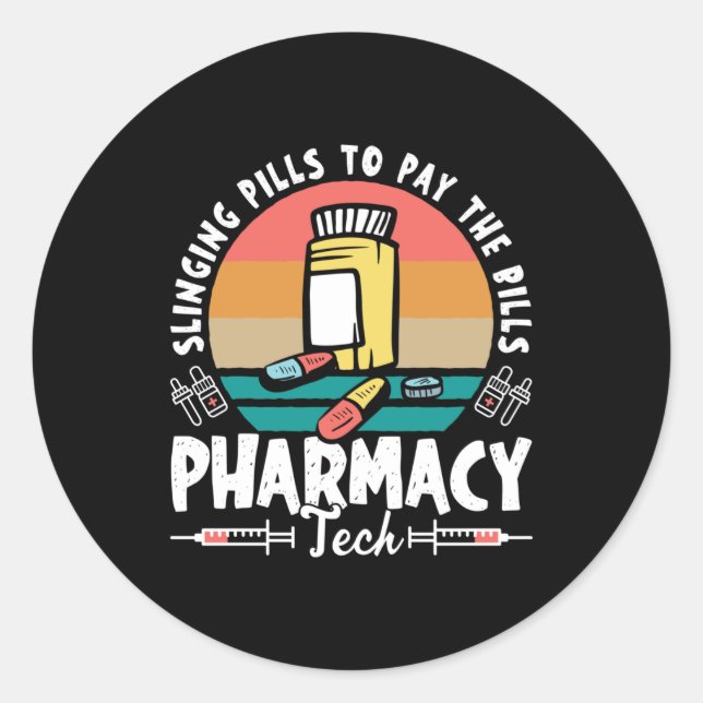 Slinging Pills Pharmacy Technician Pharmacist Gift Classic Round Sticker (Front)
