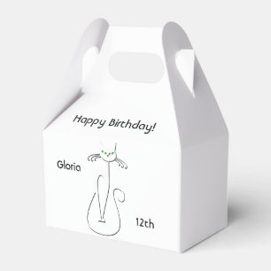 Slinky Black Cat Birthday  Custom Text Green Eyes Favor Boxes
