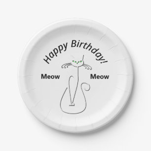 Slinky Black Cat Meow Meow 3 Custom Text Birthday Paper Plates