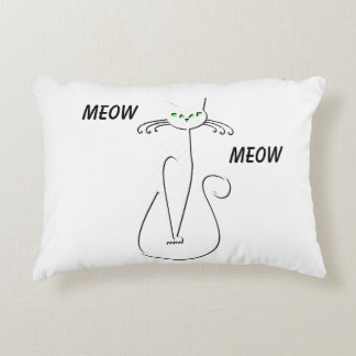 Slinky Black Cat Meow Meow Custom Text Green Eyes Accent Pillow
