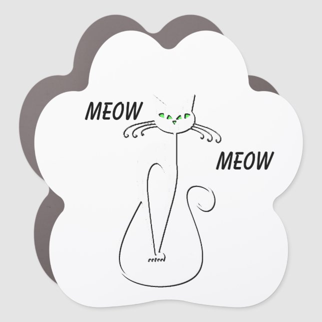 Slinky Black Cat Meow Meow Custom Text Green Eyes Car Magnet (Front)