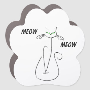 Slinky Black Cat Meow Meow Custom Text Green Eyes Car Magnet