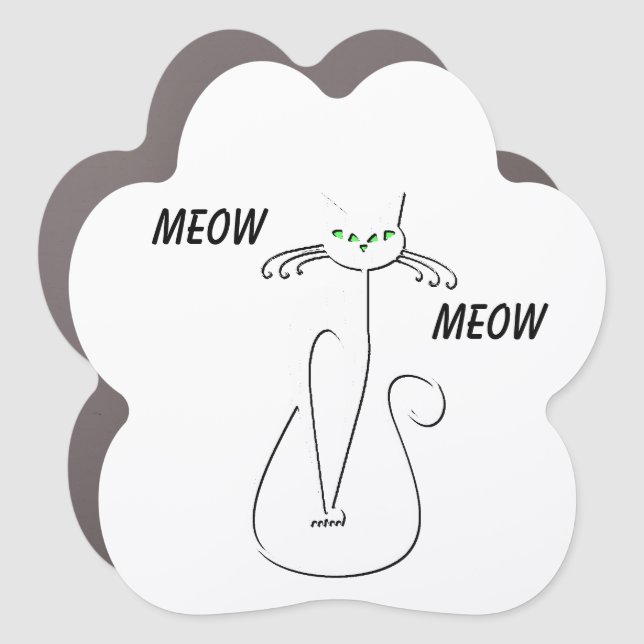 Slinky Black Cat Meow Meow Custom Text Green Eyes Car Magnet (Front)
