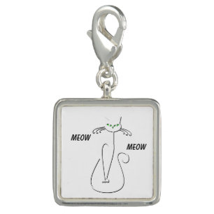 Slinky Black Cat Meow Meow Custom Text Green Eyes Charm
