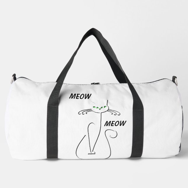 Slinky Black Cat Meow Meow Custom Text Green Eyes Duffle Bag (Front)