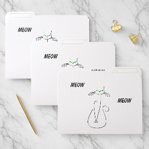 Slinky Black Cat Meow Meow Custom Text Green Eyes File Folder