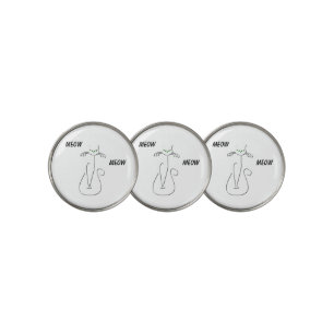 Slinky Black Cat Meow Meow Custom Text Green Eyes Golf Ball Marker