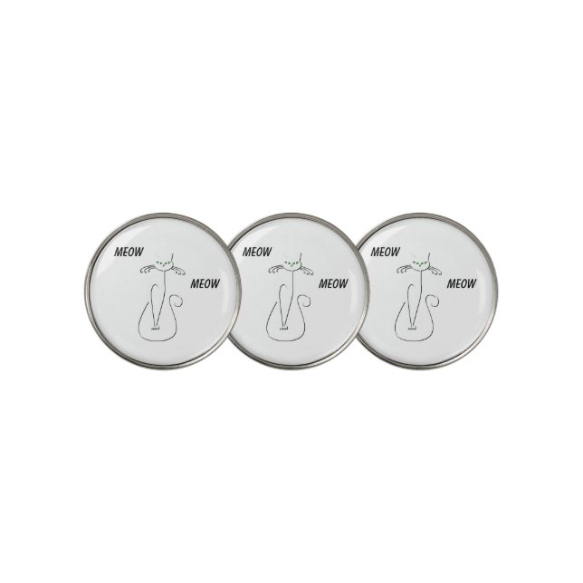 Slinky Black Cat Meow Meow Custom Text Green Eyes Golf Ball Marker (3 Up)