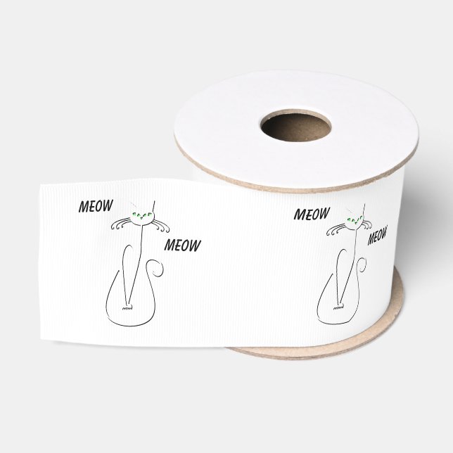 Slinky Black Cat Meow Meow Custom Text Green Eyes Grosgrain Ribbon (Spool)
