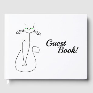 Slinky Black Cat Meow Meow Custom Text Green Eyes Guest Book
