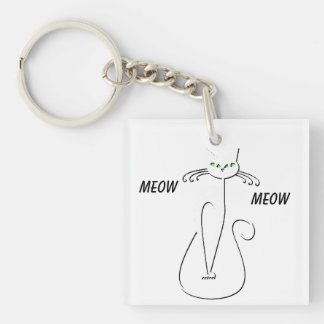 Slinky Black Cat Meow Meow Custom Text Green Eyes Keychain
