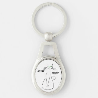 Slinky Black Cat Meow Meow Custom Text Green Eyes Keychain
