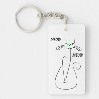 Slinky Black Cat Meow Meow Custom Text Green Eyes Keychain
