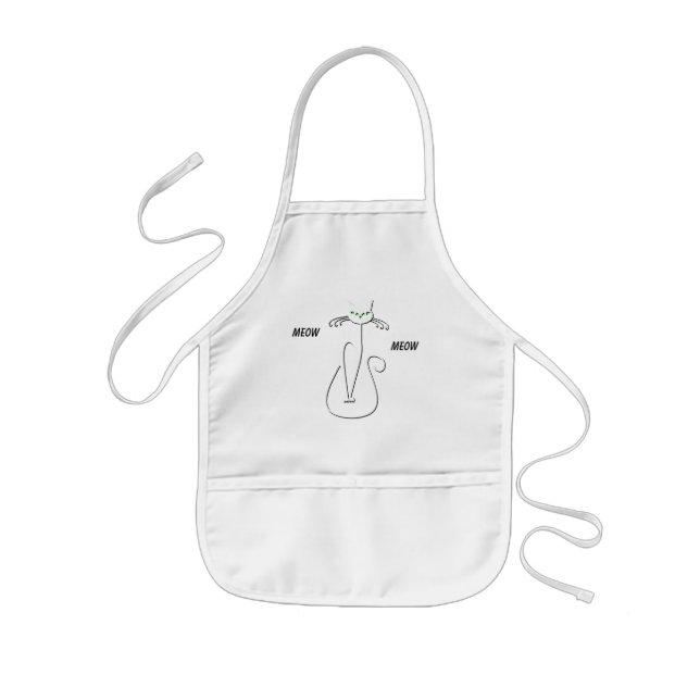 Slinky Black Cat Meow Meow Custom Text Green Eyes Kids' Apron (Front)
