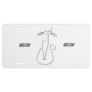 Slinky Black Cat Meow Meow Custom Text Green Eyes License Plate