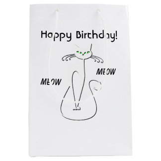 Slinky Black Cat Meow Meow Custom Text Green Eyes Medium Gift Bag