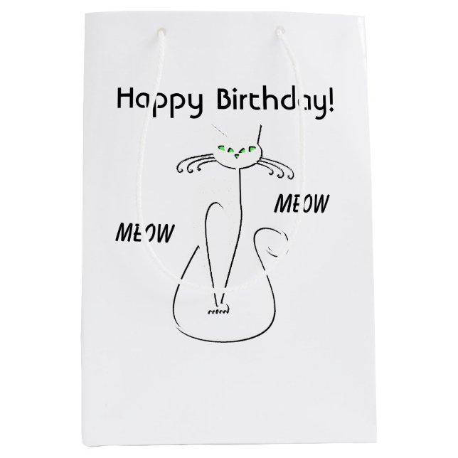 Slinky Black Cat Meow Meow Custom Text Green Eyes Medium Gift Bag (Front)