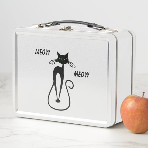 Slinky Black Cat Meow Meow Custom Text Green Eyes Metal Lunch Box