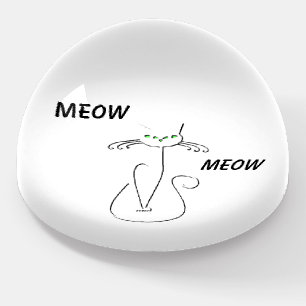 Slinky Black Cat Meow Meow Custom Text Green Eyes Paperweight