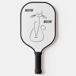 Slinky Black Cat Meow Meow Custom Text Green Eyes Pickleball Paddle