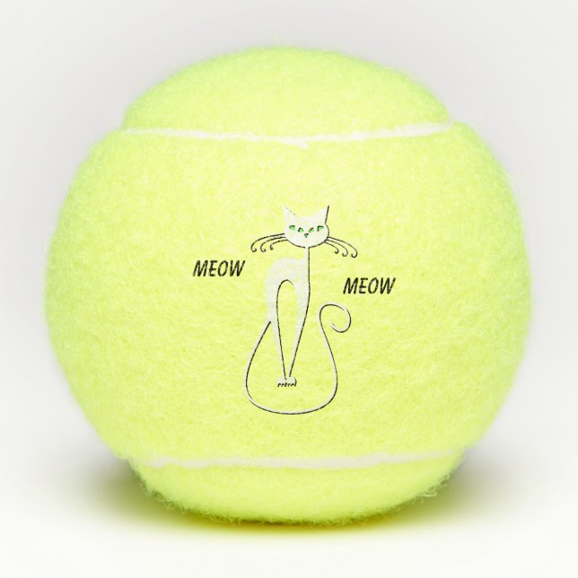Slinky Black Cat Meow Meow Custom Text Green Eyes Tennis Balls (Front)