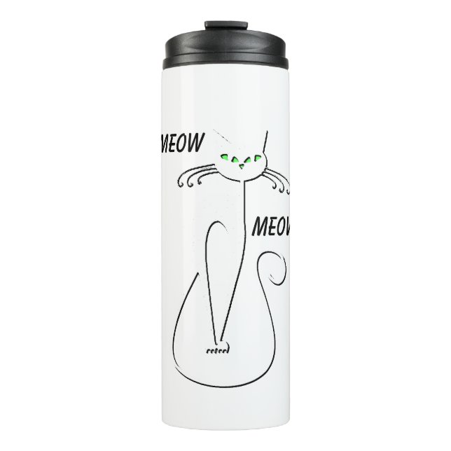 Slinky Black Cat Meow Meow Custom Text Green Eyes Thermal Tumbler (Front)