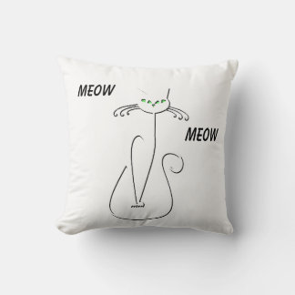 Slinky Black Cat Meow Meow Custom Text Green Eyes Throw Pillow