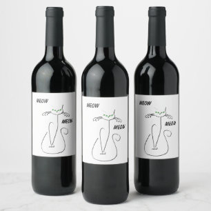 Slinky Black Cat Meow Meow Custom Text Green Eyes Wine Label