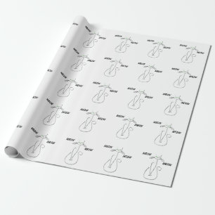Slinky Black Cat Meow Meow Custom Text Green Eyes Wrapping Paper