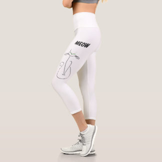 Slinky Black Cat Meow Meow Green Eyes Capri Leggings