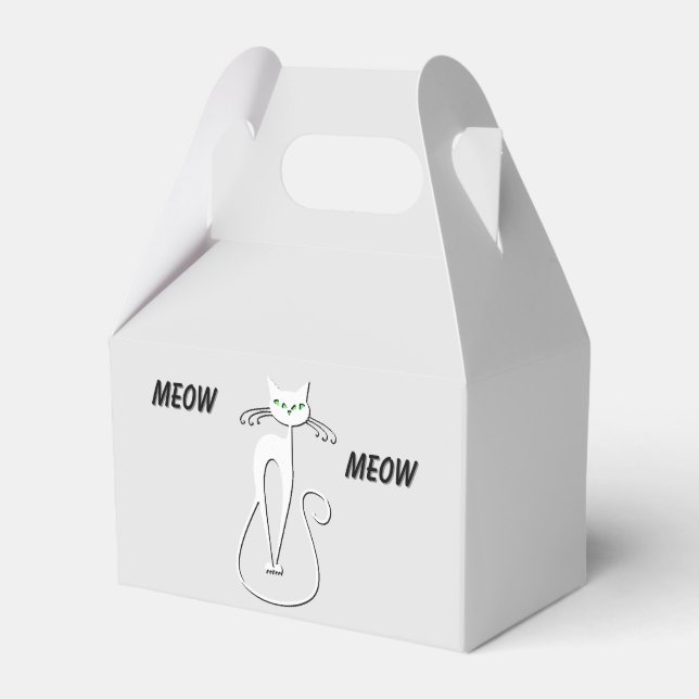 Slinky Black Cat Meow Meow Green Eyes on Gray Favor Boxes (Front Side)