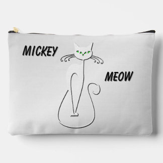Slinky Black Cat Meow Meow Green Eyes on Silver Accessory Pouch