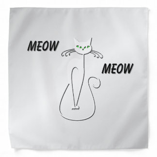 Slinky Black Cat Meow Meow Green Eyes on silver Bandana