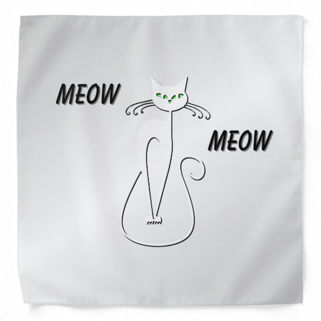 Slinky Black Cat Meow Meow Green Eyes on silver Bandana (Front)