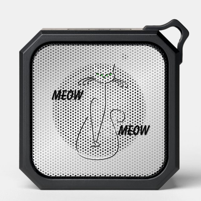 Slinky Black Cat Meow Meow Green Eyes on silver Bluetooth Speaker (Front)