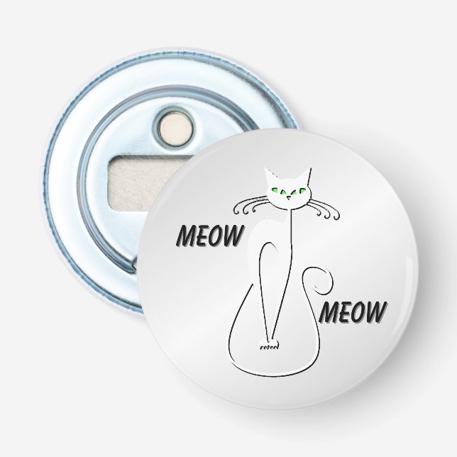 Slinky Black Cat Meow Meow Green Eyes on silver Bottle Opener (Front)
