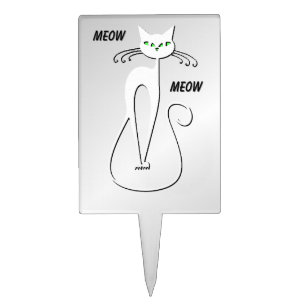 Slinky Black Cat Meow Meow Green Eyes on silver Cake Topper