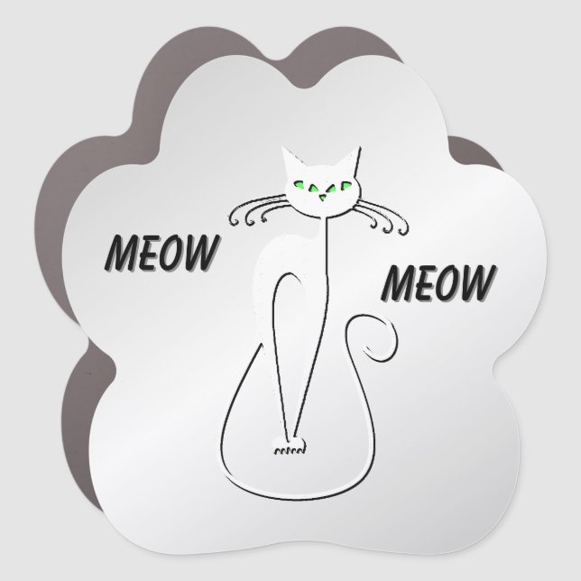 Slinky Black Cat Meow Meow Green Eyes on silver Car Magnet (Front)